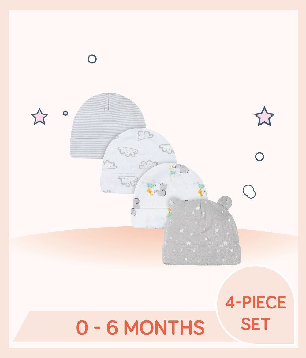 Gerber 4-Pack Baby Neutral Baby Animals Caps for 0 to 6 months old