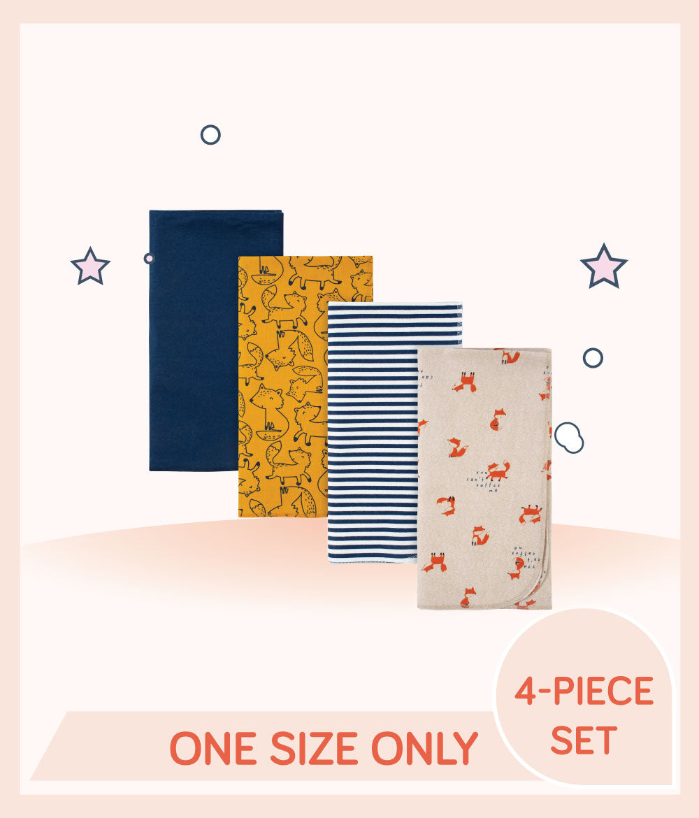 Designs of Gerber 4-Pack Boys Fox Flannel Receiving Blankets