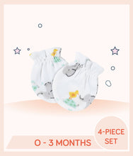Load image into Gallery viewer, White Gerber No Scratch Mittens with baby animal print