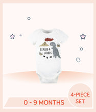 Load image into Gallery viewer, White bodysuit with dino print art and text