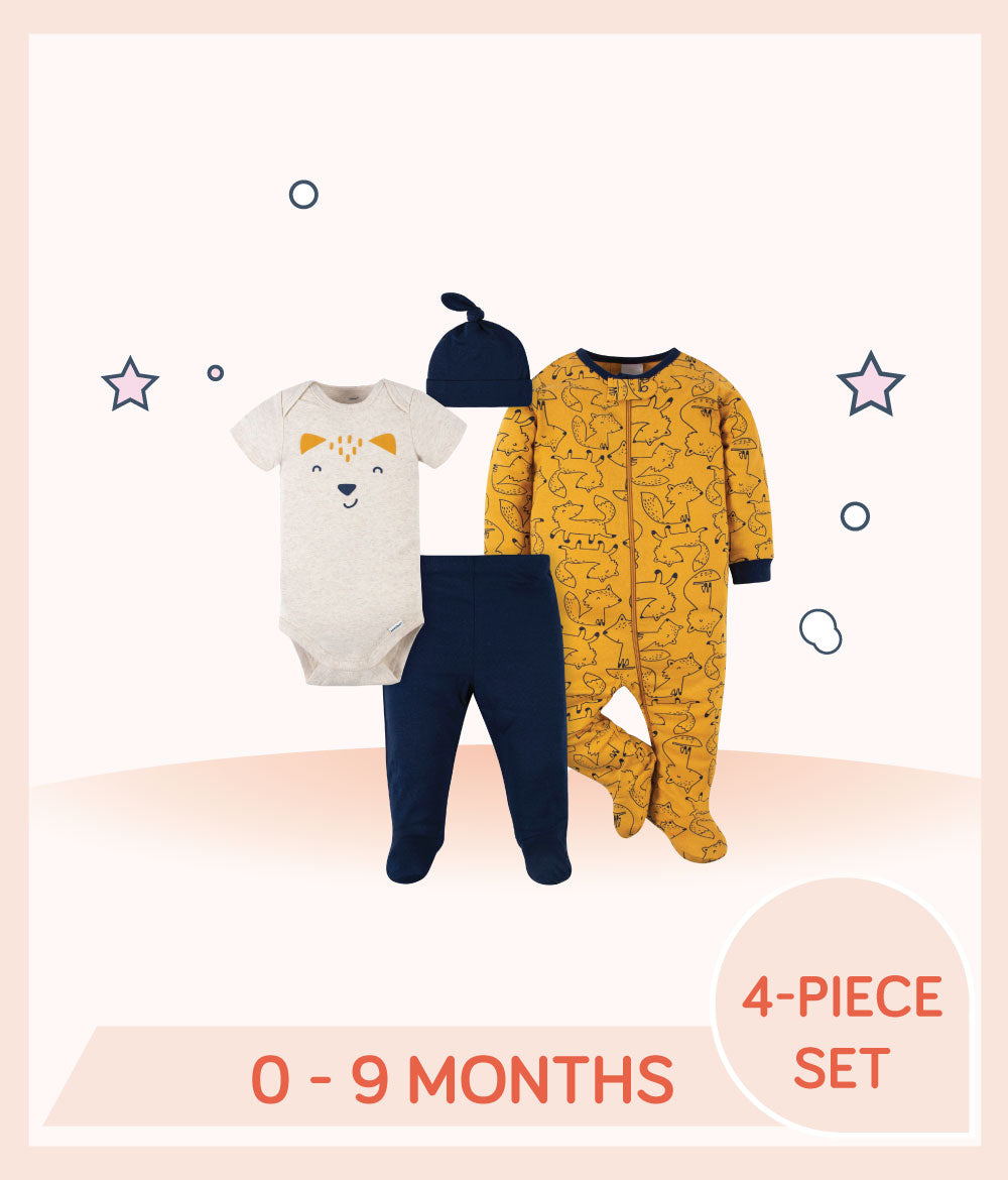 Gerber 4 Piece Baby Boys Fox Outfit Set