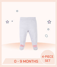 Load image into Gallery viewer, Grey footed pants with stripes and pink ribbons