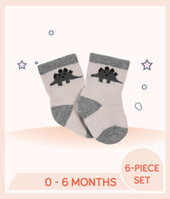 Load image into Gallery viewer, White Gerber Baby Boys Socks with dinosaur theme art