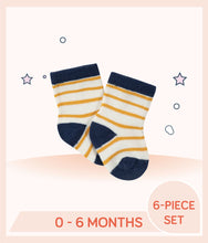 Load image into Gallery viewer, White and navy Gerber Baby Boys Socks with gold stripes