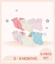 Load image into Gallery viewer, Gerber 6-Pack Baby Girls Princess Wiggle-Proof™ Jersey Crew Socks for 0 to 9 months