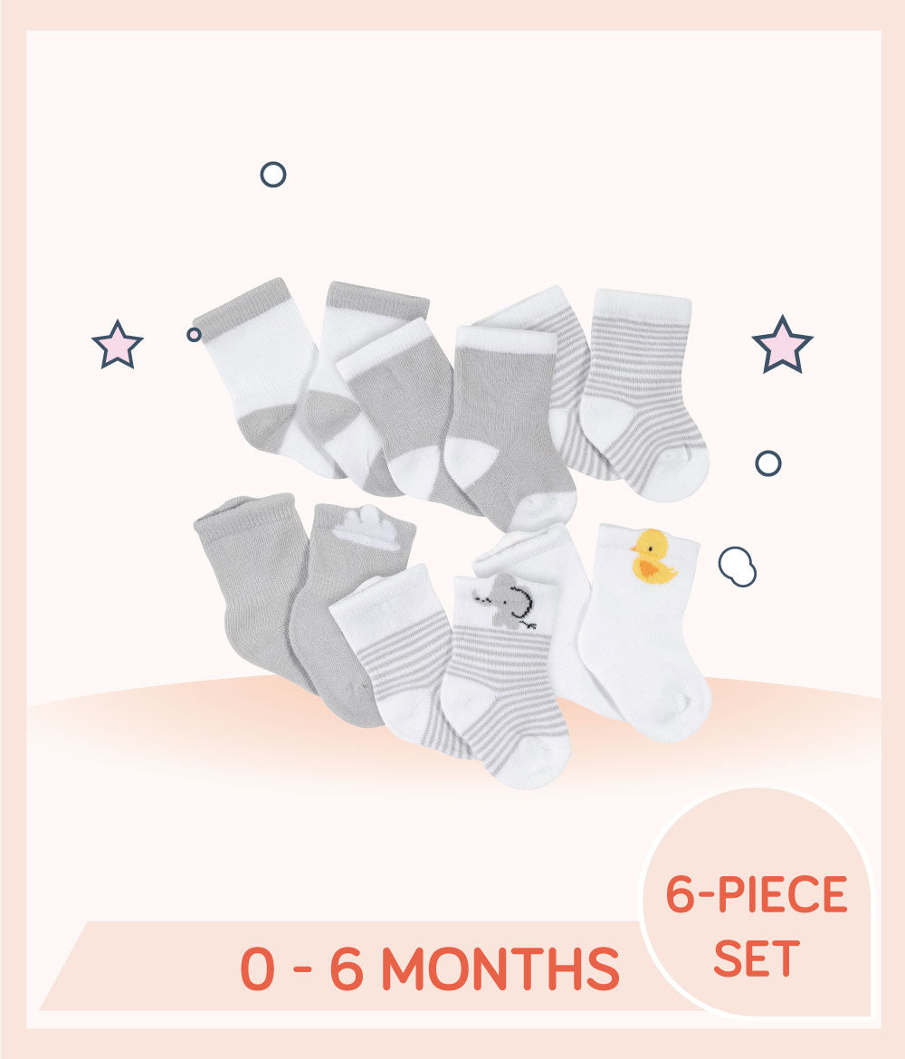 Gerber 6-Pack Baby Boys Baby Animals Wiggle-Proof™ Terry Bootie Socks for 0 to 6 months old