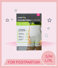 Load image into Gallery viewer, Upspring Charcoal Fusion Belly Slimming High Waist Boy Short Underwear & Shapewear in gray color, indicating postpartum use with size options S/M to L/XL.