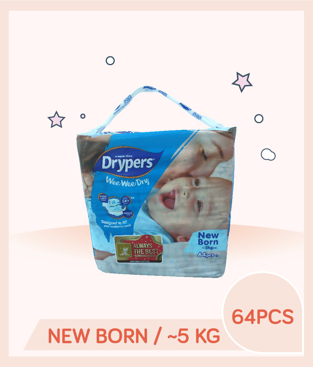 Drypers Wee Wee Dry Newborn baby diapers for 0-5kg weight range with 64 pieces