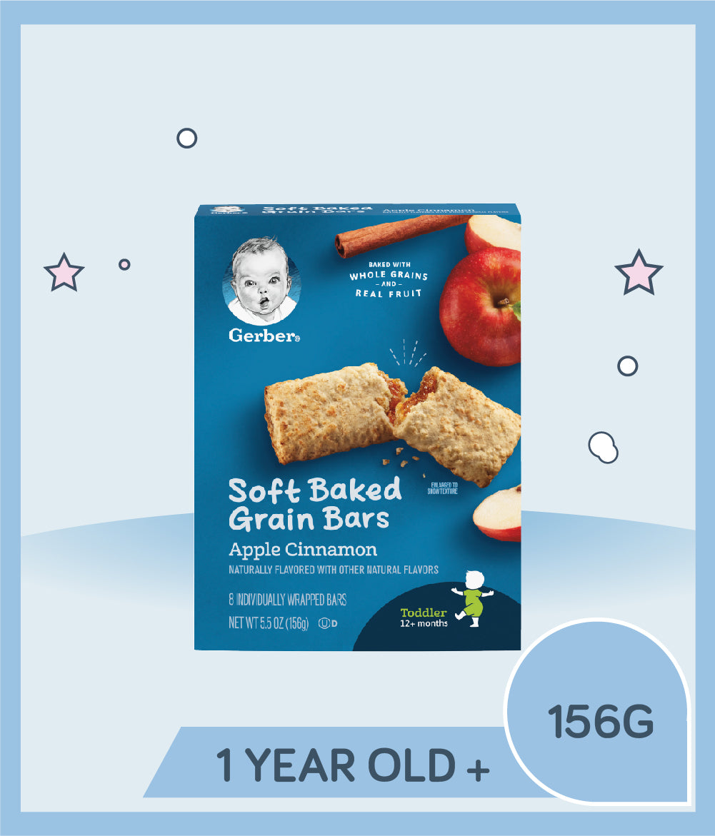 Gerber Soft Baked Grain Bars Apple Cinnamon is for kids over 1 year old