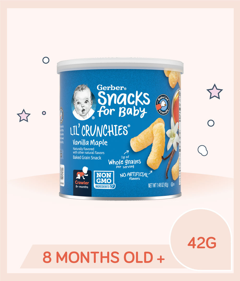 Gerber Lil Crunchies Vanilla Maple is for kids over 8 months old