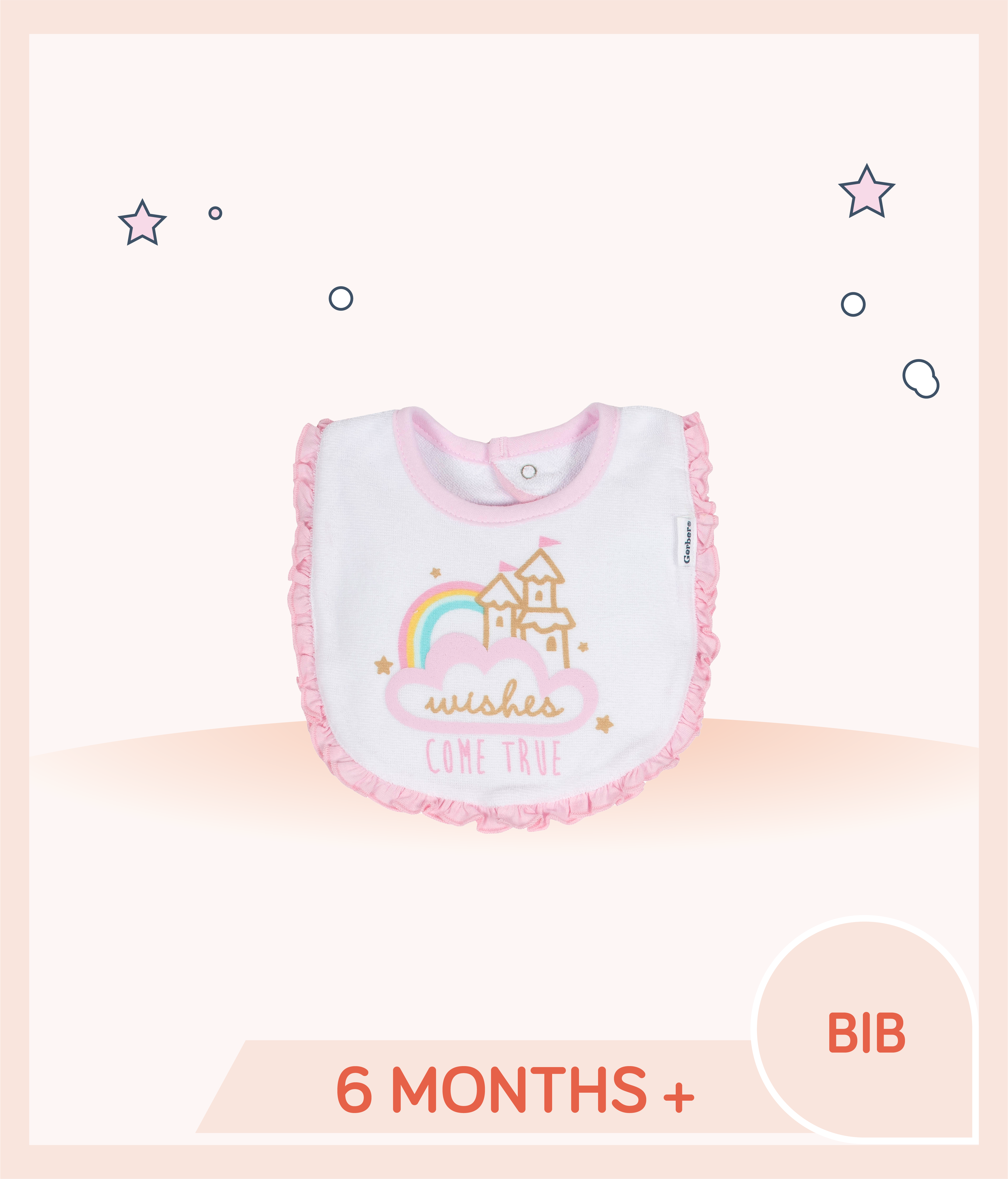 Gerber Girls Princess Castle Terry Bibs for kids over 6 months old