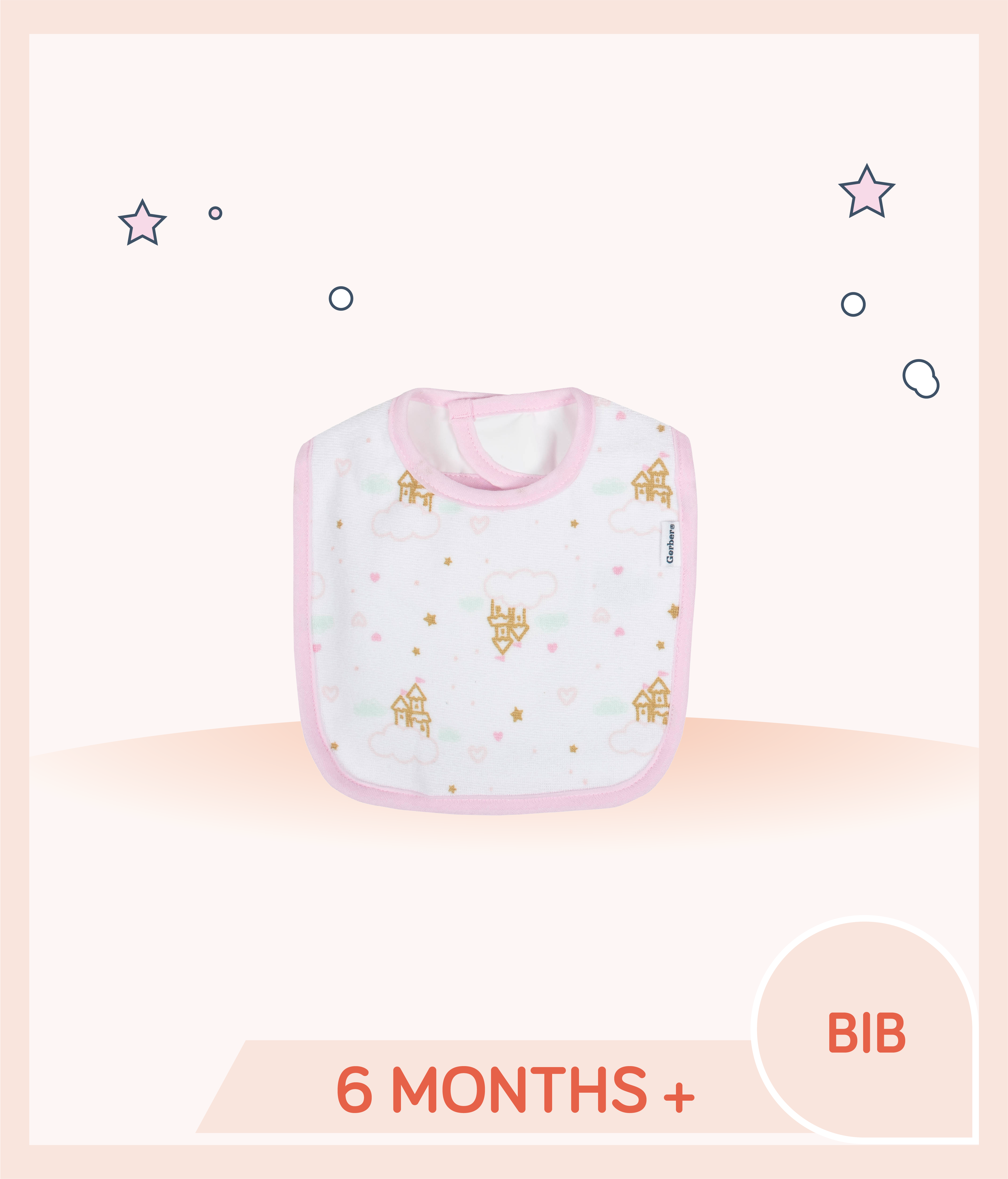 Gerber Girls Princess Mini Castle Terry Bibs for kids over 6 months old