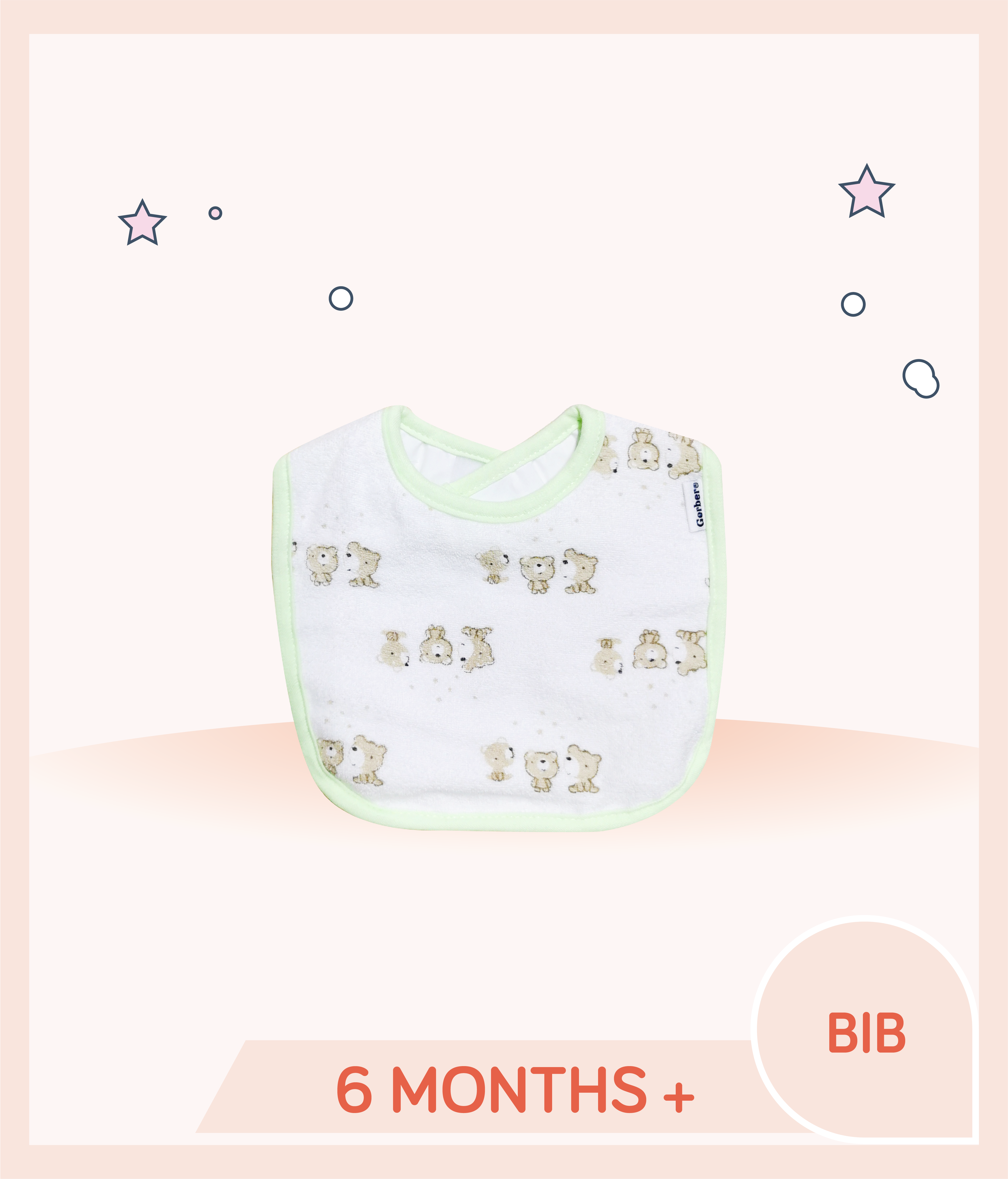 Gerber Neutral Mint Green Mini Bear Terry Dribbler Bibs for kids over 6 months old