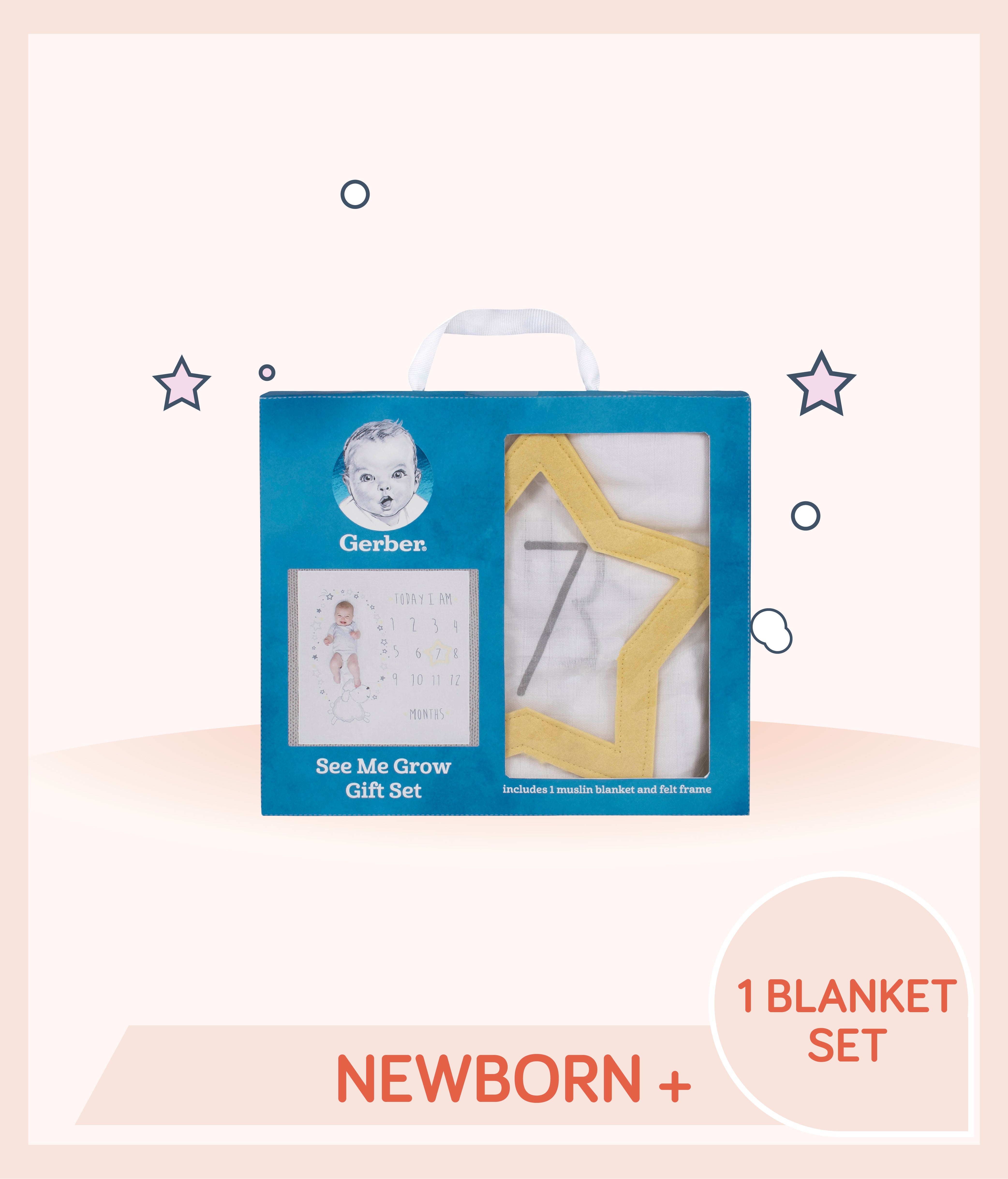 Gerber Baby Neutral Giraffe Monthly Milestone Blanket set is for newborns