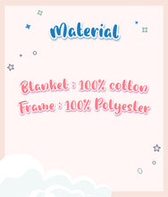 Load image into Gallery viewer, Blanket material is 100% cotton and frame is 100% polyester