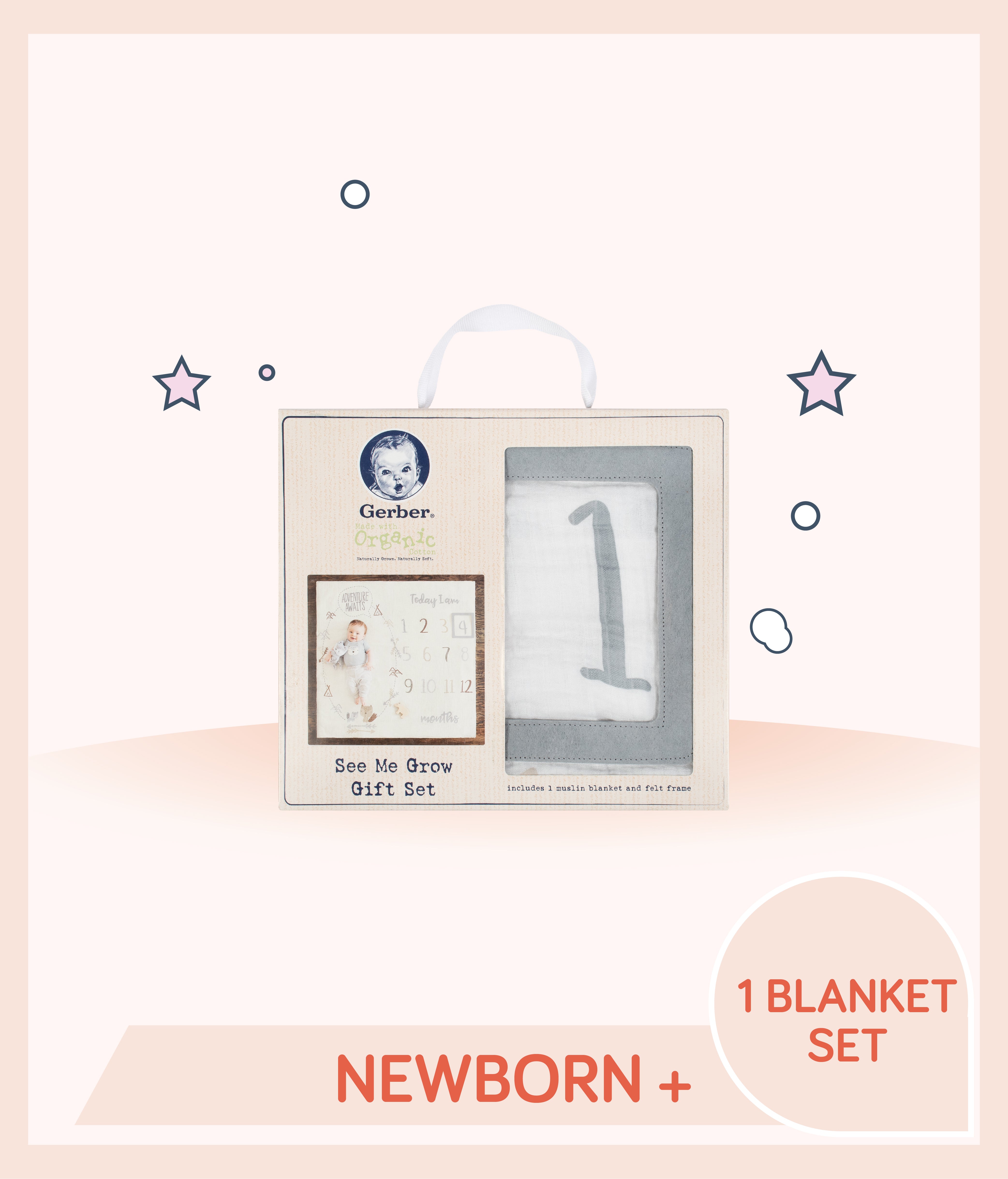 Gerber Boys Organic Milestone Blanket Set is for newborns