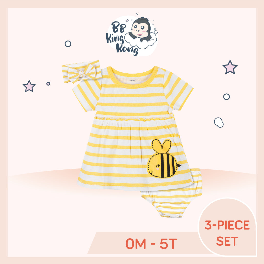 Gerber 3 Pack Baby Girl Bees Dress Set