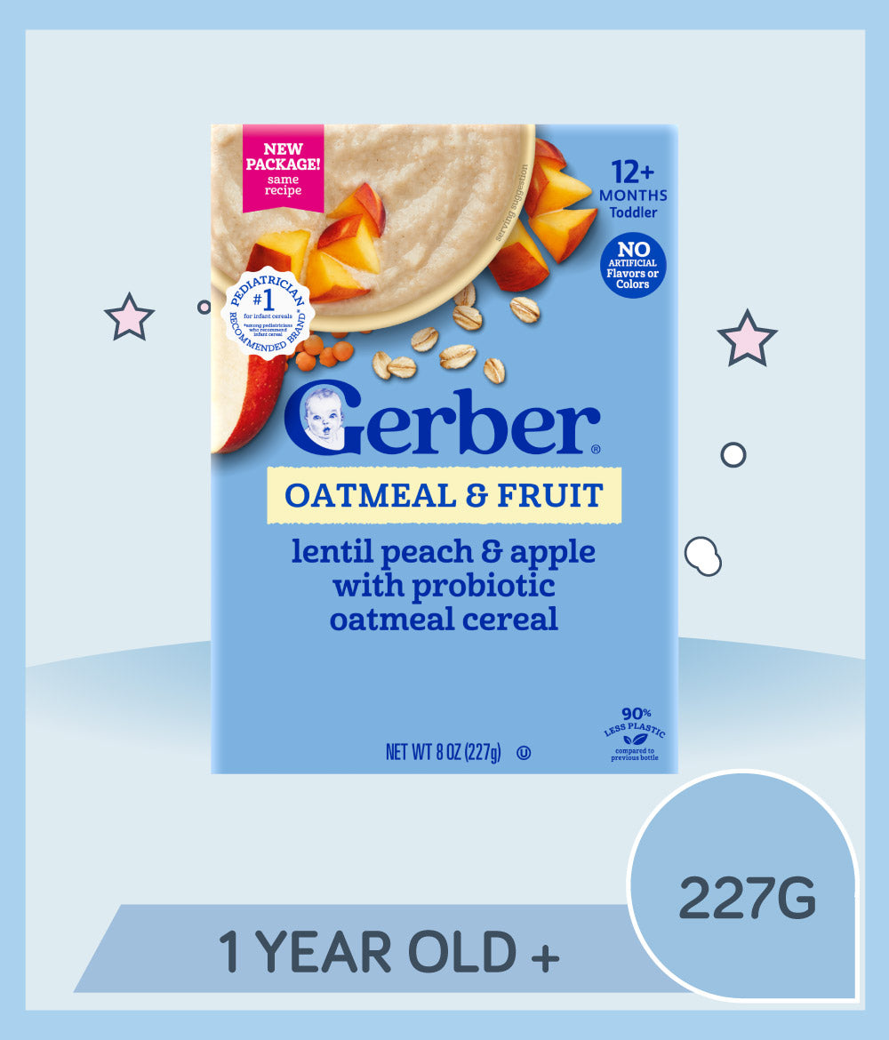 Gerber Powerblend Probiotic Cereal Oatmeal Lentil Peach & Apple