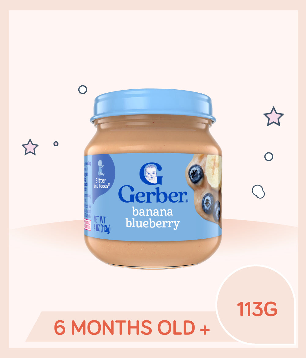 Gerber Banana Blueberry Jar 113g designed for babies 6 months and older