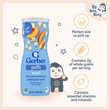 Load image into Gallery viewer, Gerber Puffs Peach 42g Canister
