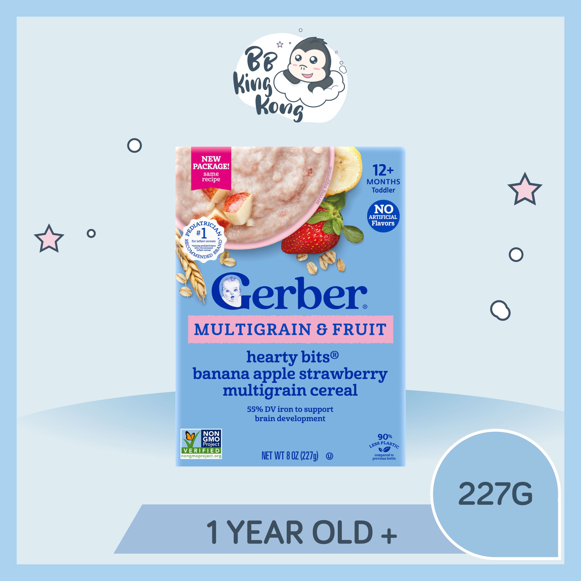 Gerber Cereal Toddler Hearty Bits Multigrain Banana Apple Strawberry 227g Box