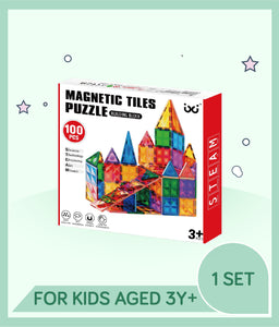 Front view of Magnetic Tiles Puzzle 100 pcs set