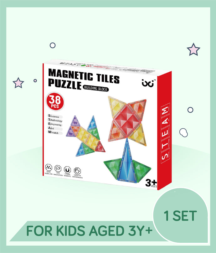Front view of Magnetic Tiles Puzzle 38 pcs set