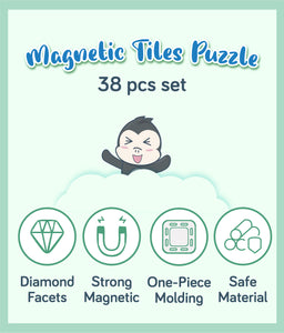 Icons showing product features: Diamond Facets, Strong Magnetic, One-Piece Molding, Safe Material