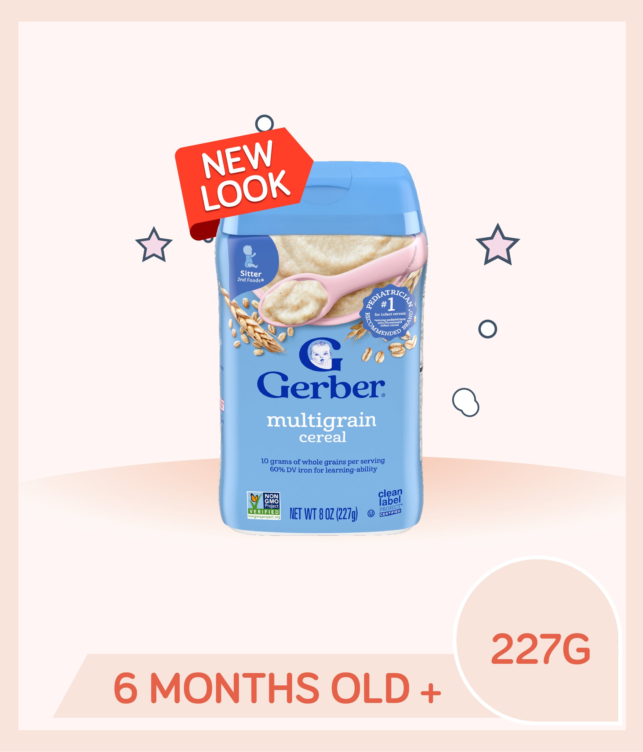 Gerber Cereal Multigrain 227g canister for 6+ months old