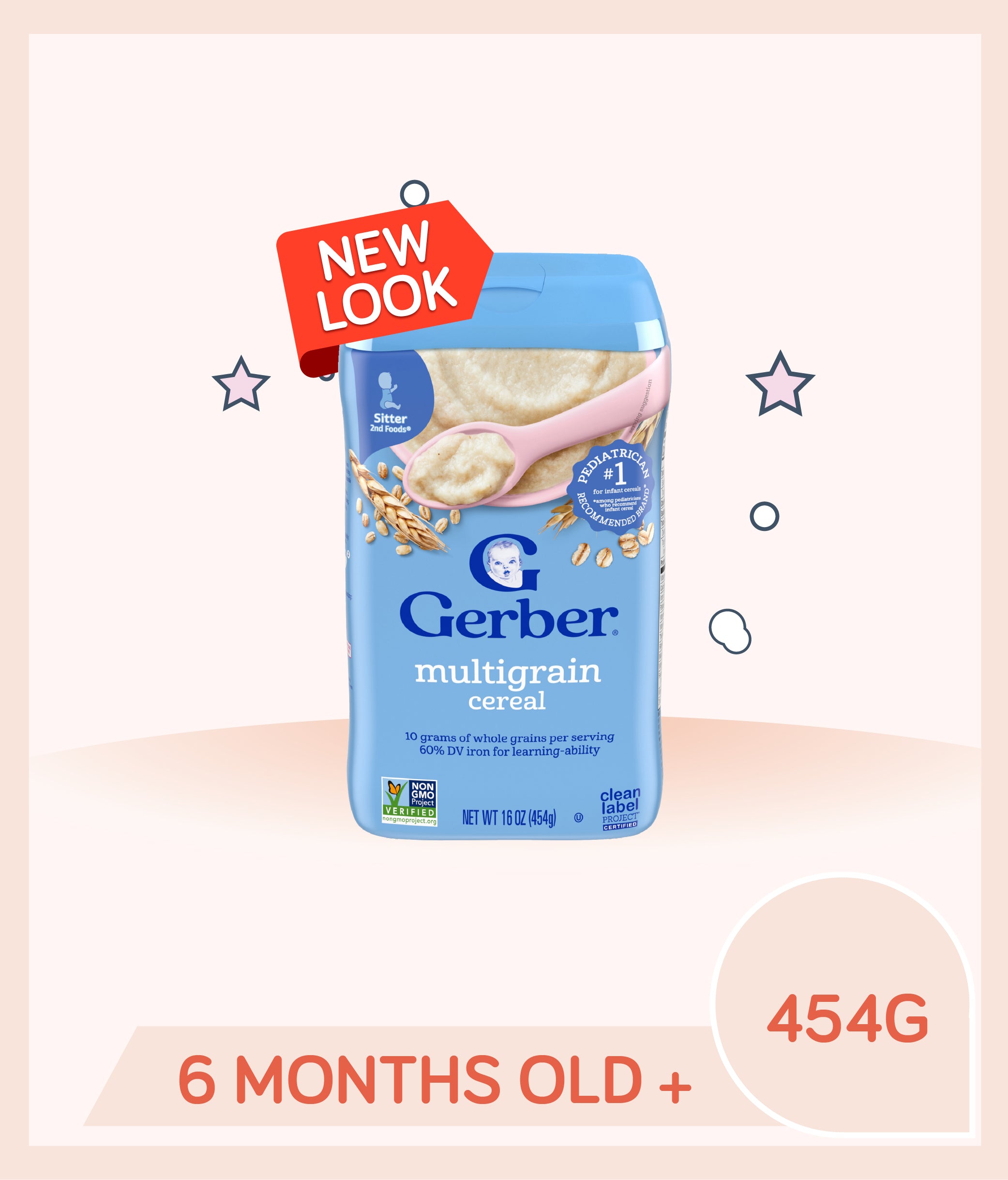 Gerber Cereal Multigrain 454g canister for 6+ months old