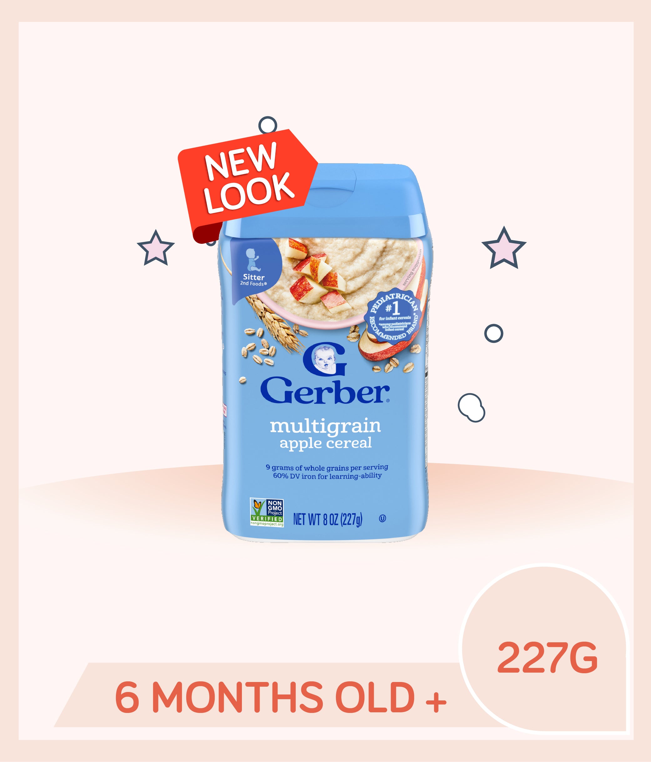 Gerber Cereal Multigrain Apple 227g canister