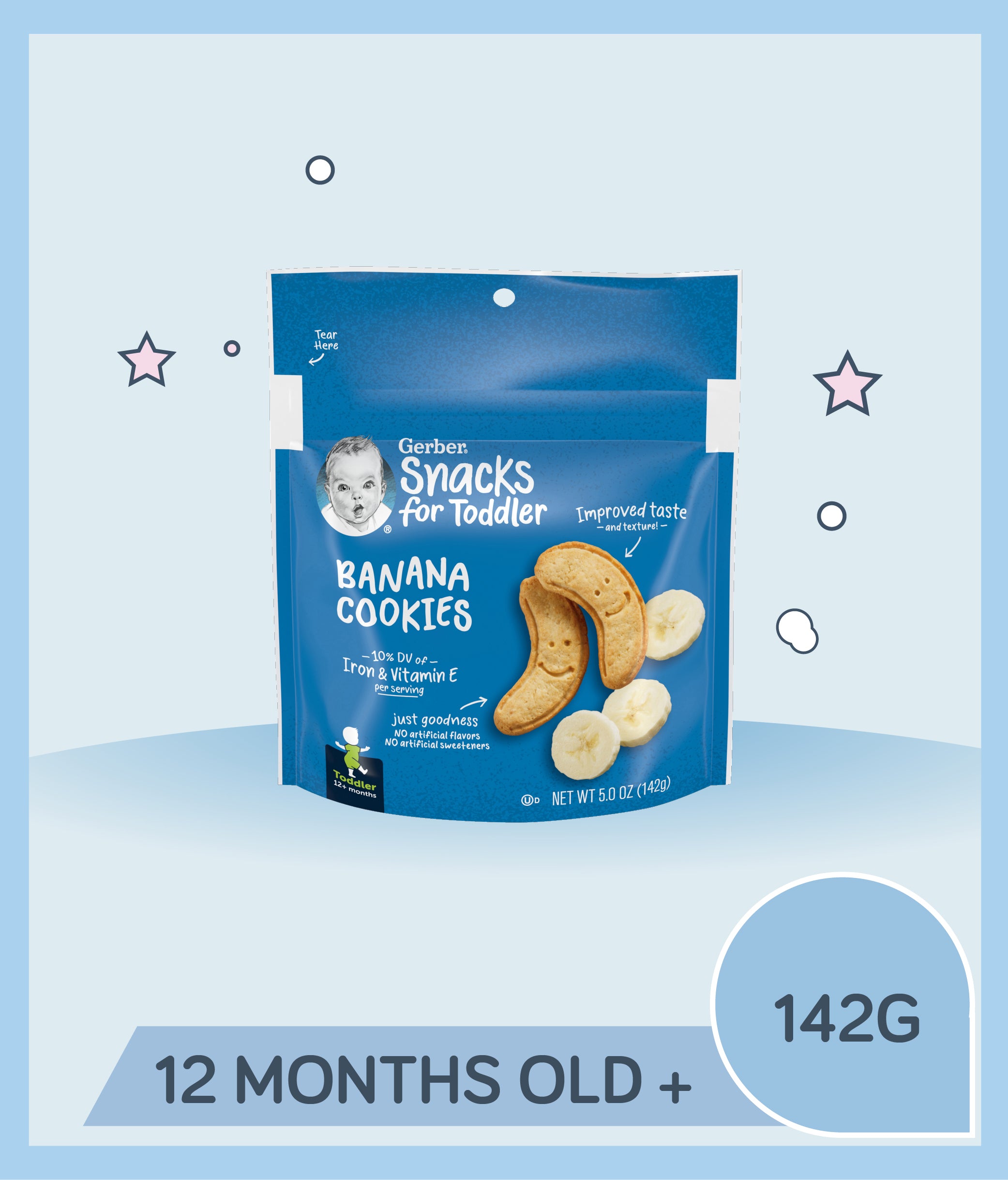 Gerber Banana Cookies 142g pouch for kids aged 1 year and above
