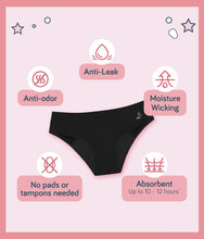 Load image into Gallery viewer, Emer Stella The Basic Mid Waist Reusable Menstrual Underwear Period Panties (Night Use Medium Flow - Black)
