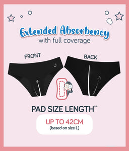 Emer Stella The Basic Mid Waist Reusable Menstrual Underwear Period Panties (Night Use Medium Flow - Black)