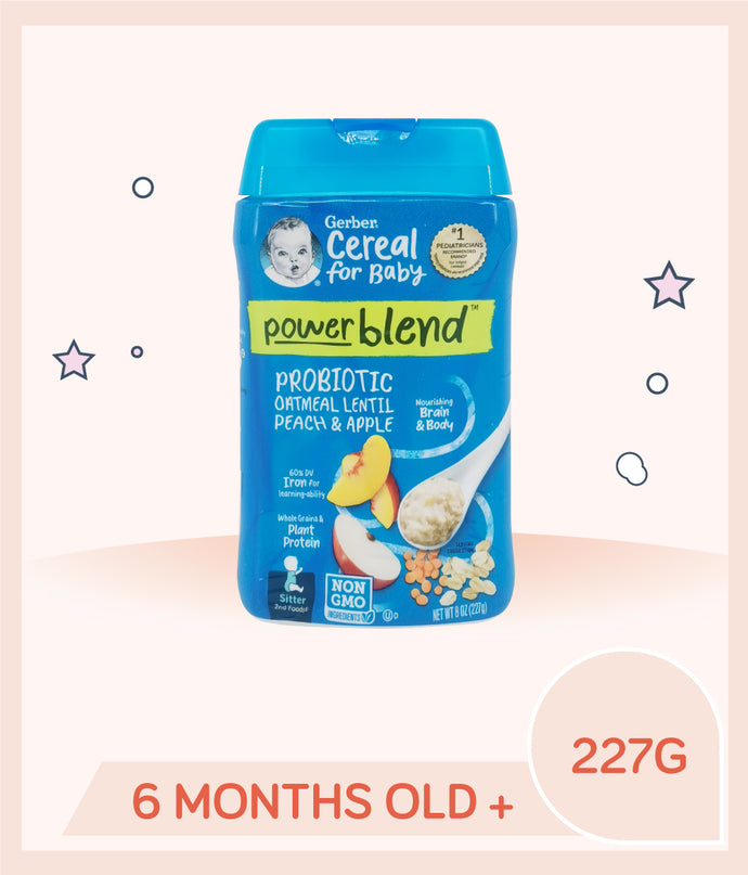 Gerber Powerblend Probiotic Cereal Oatmeal Lentil Peach & Apple