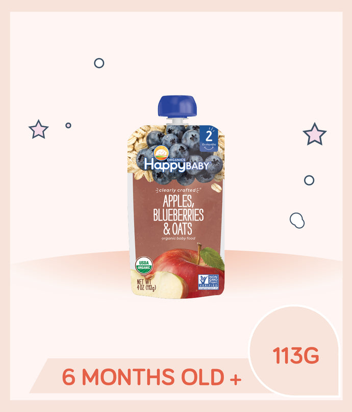 Happy Baby Clearly Crafted Stage 2 Apple Blueberry Oat Single 113g