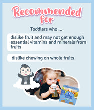 Load image into Gallery viewer, Gerber Fruit Juice toddler recommendation on a light blue background.
