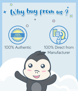 Text and icons showing product authenticity and 100% from manufacturer