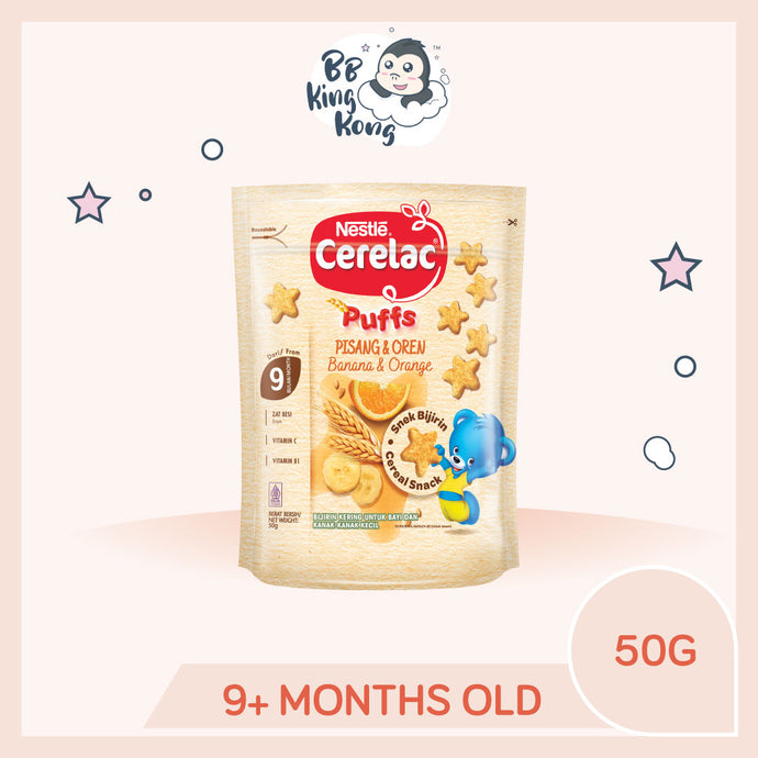 Cerelac nutripuffs snacks banana orange 50g pouch for 9+ months old