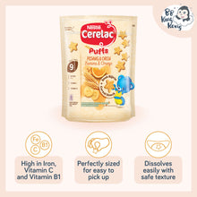 Load image into Gallery viewer, Cerelac nutripuffs snacks banana orange 50g pouch product User Selling Point including high in Iron, Vitamins, Easy to pick up and dissolves easily
