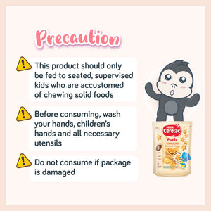 Cerelac nutripuffs snacks banana orange 50g pouch feeding precautions