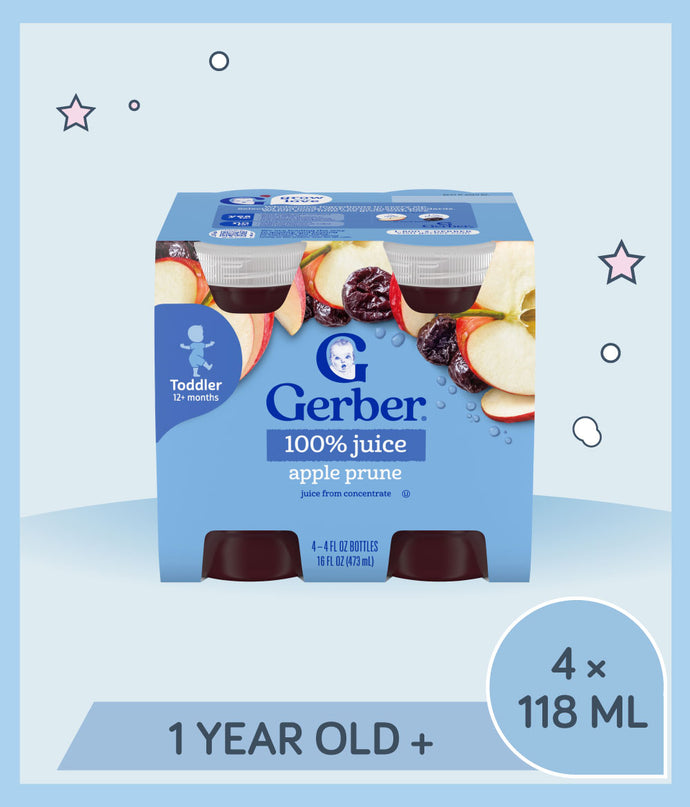 Gerber 100% Apple Prune Juice 473ml Bottle (pack of 4 x 118ml)