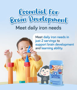 Gerber Hearty Bits Cereal Banana Apple Strawberry Multigrain meet daily iron needs for brain development