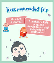 Load image into Gallery viewer, Product recommended for kids over 1 year old and to enhance language development &amp; independent exploration
