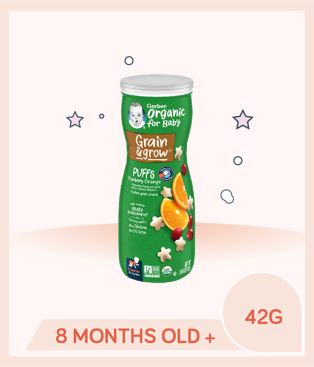 Gerber Organic Puffs Cranberry Orange 42g Canister