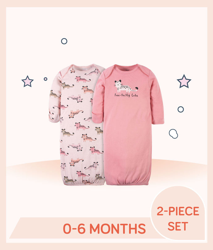 Gerber 2-Pack Baby Girls Leopard Gowns for 0 to 6 months