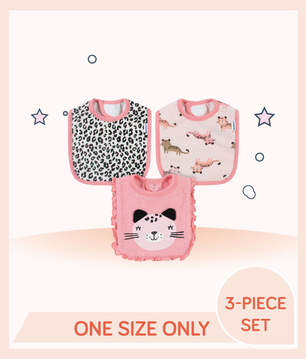 Gerber 3-Pack Girls Leopard Bibs