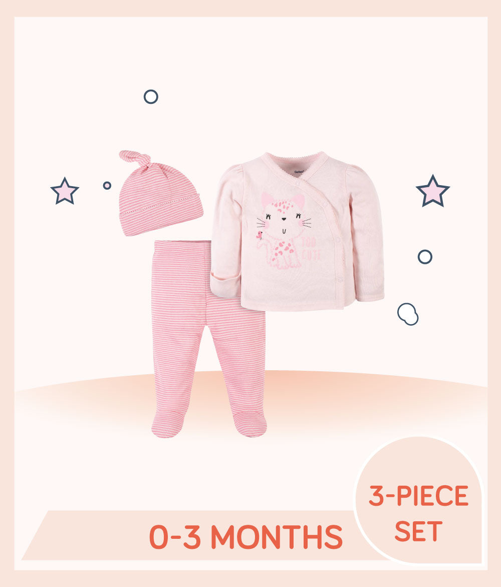 Gerber 3-Piece Baby Girls Leopard Take-Me-Home Set