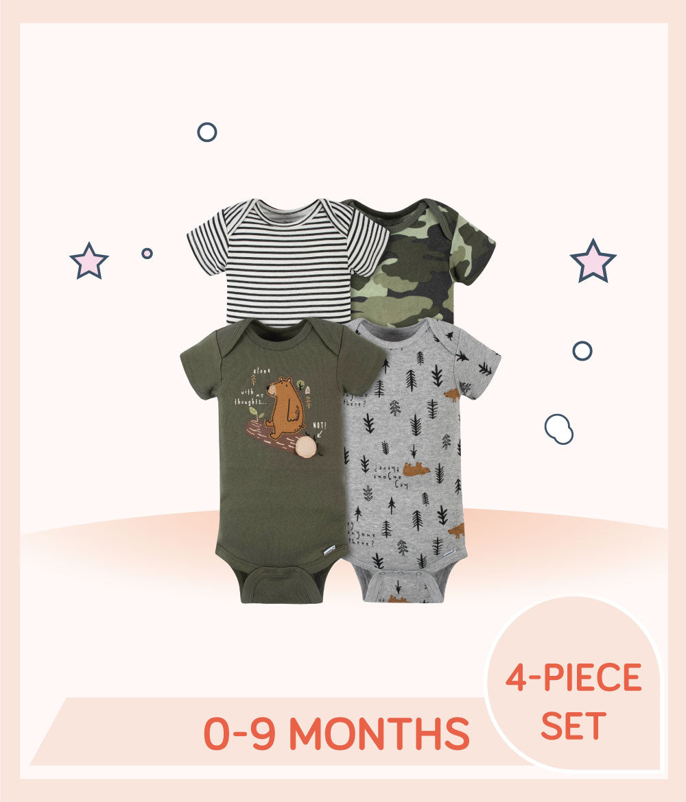 Gerber 4-Pack Baby Boys Bear Short Sleeve Onesies® Bodysuits