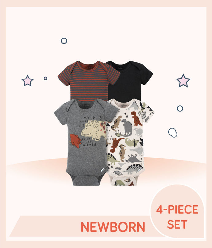 Gerber 4-Pack Baby Boys Dino Short Sleeve Onesies® Bodysuits (Newborn)